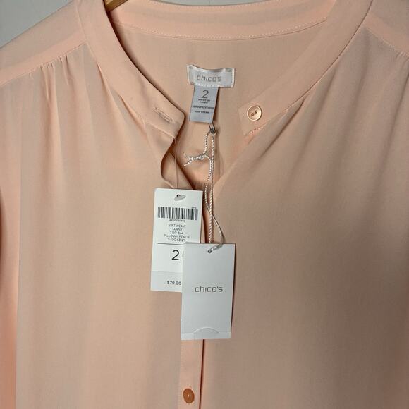 Chico's Top Size 2 (L) Soft Weave Tawny 3/4 Sleeve Pillowy Peach Button Up - Picture 4 of 6
